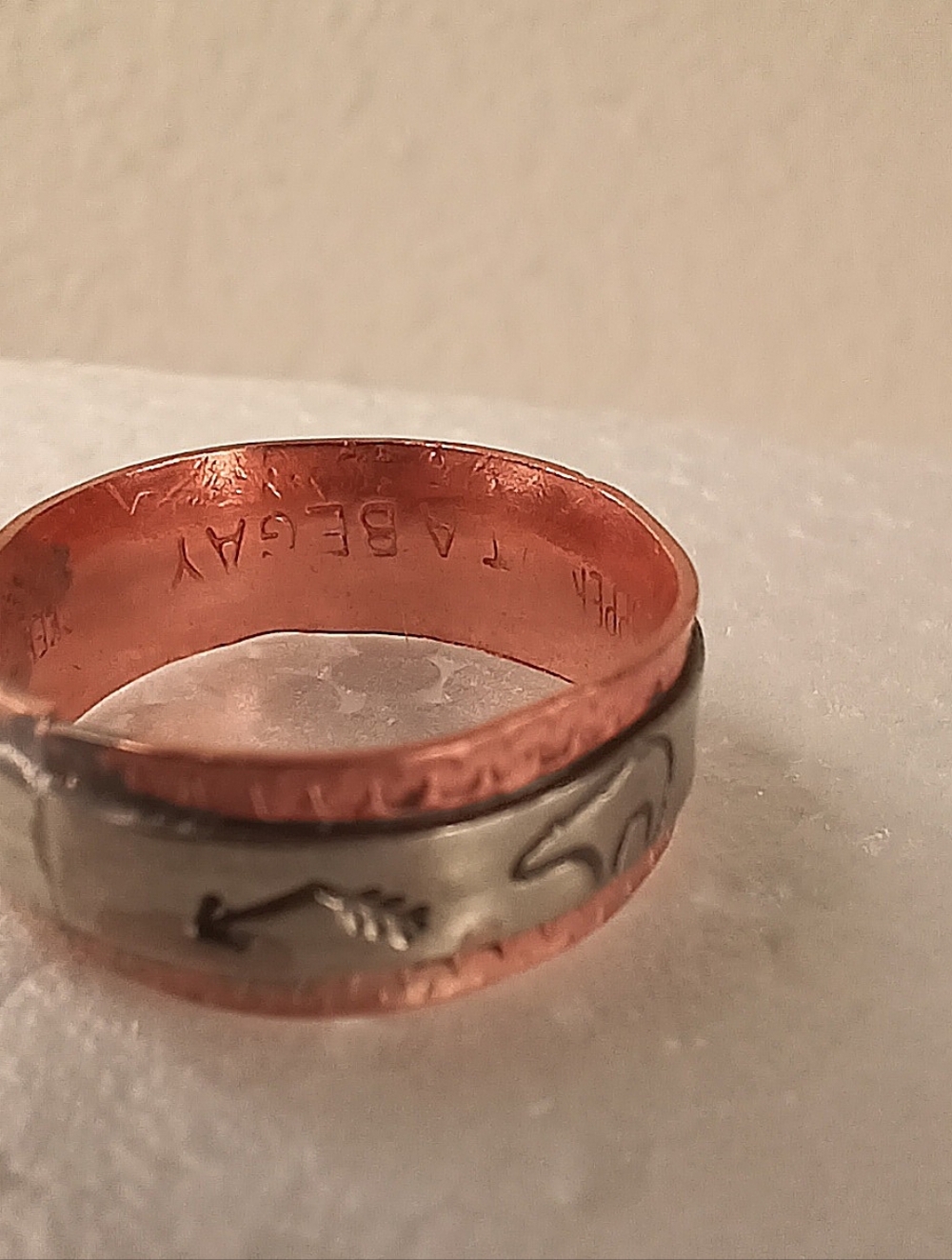 Navajo Signed Native American Ring TA Begay Copper Nickle Handmade Bear Arrows - Picture 7 of 17